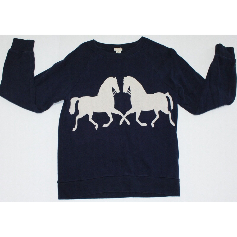 J Crew Navy Pullover Cotton Sweatshirt Sweater With Horses Size Medium